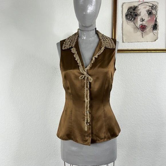 Moschino Cheap and Chic Silk Ruffle Blouse Sleeveless Button Front